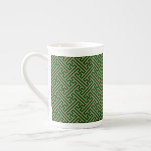 Sayagata pattern, Japanese, Green and Gold Bone China Mug