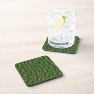 Sayagata pattern, Japanese, Green and Gold Coaster
