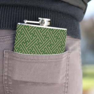Sayagata pattern, Japanese, Green and Gold Hip Flask