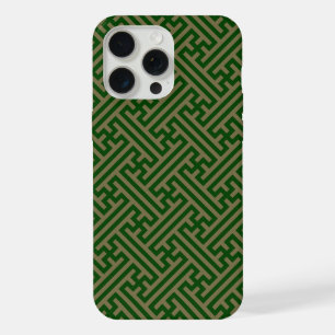 Sayagata pattern, Japanese, Green and Gold iPhone 15 Pro Max Case