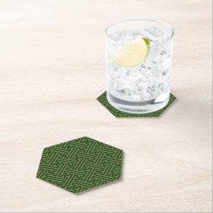 Sayagata pattern, Japanese, Green and Gold Paper Coaster