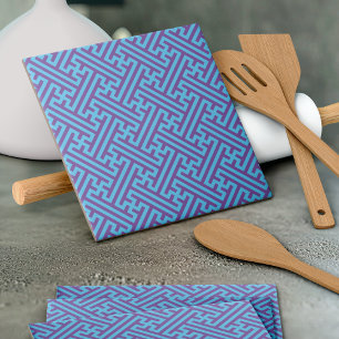 Sayagata pattern, Japanese, Purple and Blue Ceramic Tile