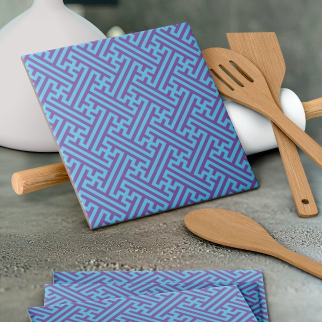Sayagata pattern, Japanese, Purple and Blue Ceramic Tile (Creator Uploaded)