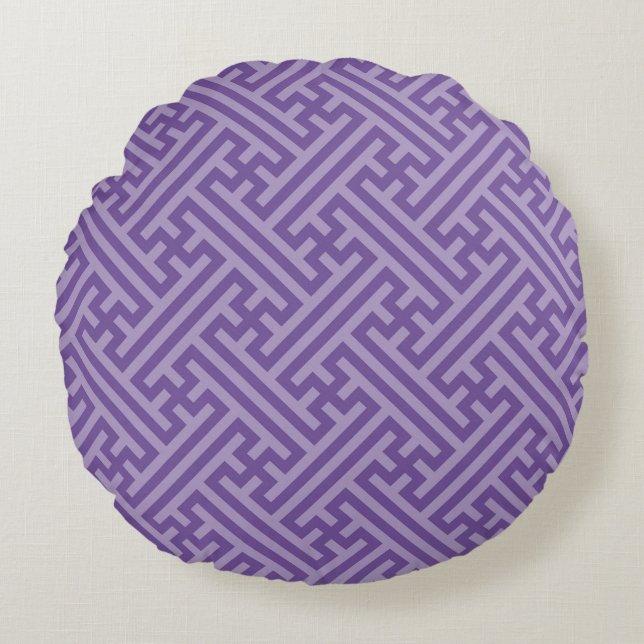 Sayagata pattern, Japanese, Purple and Pink Round Cushion (Front)