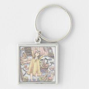 Sayaku   a woman's disconsolate illustration with  key ring