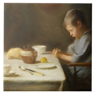 Saying Grace (Boy Praying at the Table) Ceramic Tile
