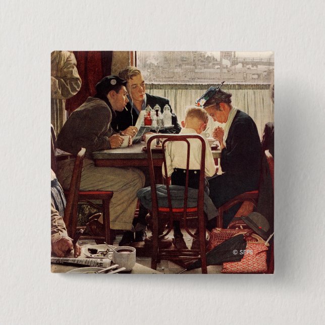 Saying Grace by Norman Rockwell 15 Cm Square Badge (Front)