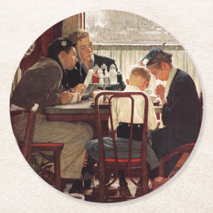 Saying Grace by Norman Rockwell Round Paper Coaster