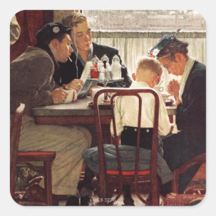 Saying Grace by Norman Rockwell Square Sticker