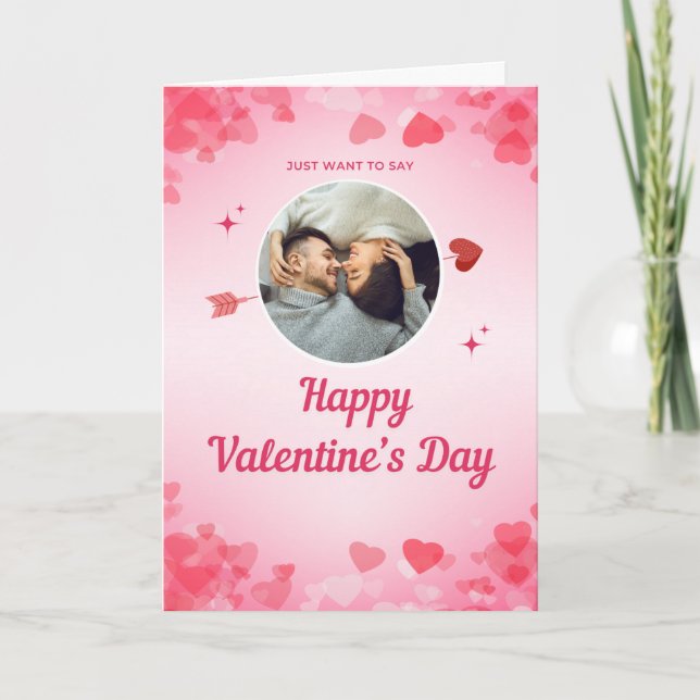 Saying Happy Valentine's Day Pink Foldable Card (Front)