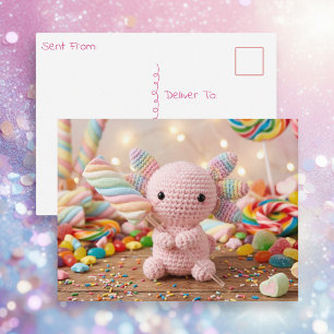 Saying Hi from a Crocheted Axolotl Postcard