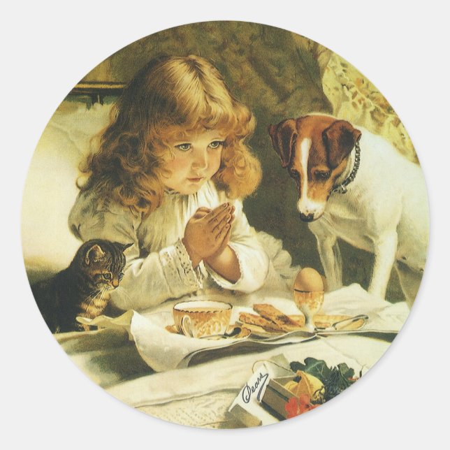 Saying Our Prayers, Suspense Charles Burton Barber Classic Round Sticker (Front)