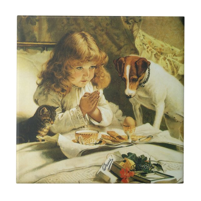 Saying Our Prayers, Suspense Charles Burton Barber Tile (Front)