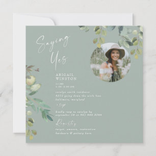 Saying Yes Bride Photo Foliage Sage Bridal Shower  Invitation