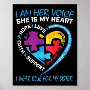Sayings Puzzle I Wear Blue For My Sister Autism Aw Poster
