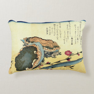 Sayori & Awabi (Halfbeak, Abalone) Hiroshige Fish Decorative Cushion