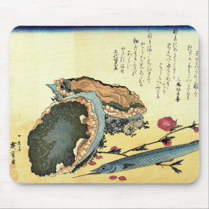 Sayori & Awabi (Halfbeak, Abalone) Hiroshige Fish Mouse Pad