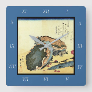 Sayori & Awabi (Halfbeak, Abalone) Hiroshige Fish Square Wall Clock