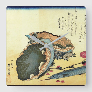 Sayori & Awabi (Halfbeak, Abalone) Hiroshige Fish Square Wall Clock
