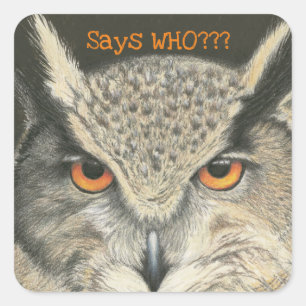Says Who??? Great Horned Owl Square Sticker