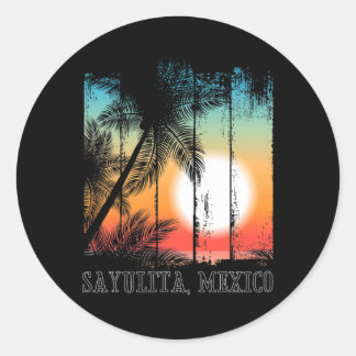 Sayulita Mexico Beach Palms Vacation Surf Sundown  Classic Round Sticker