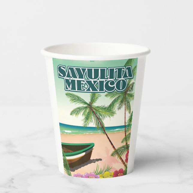 Sayulita Mexico beach poster Two-Tone Coffee Mug Paper Cups (Front)