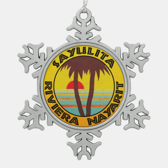 Sayulita Mexico Riviera Nayarit Surfing Surf Snowflake Pewter Christmas Ornament (Front)