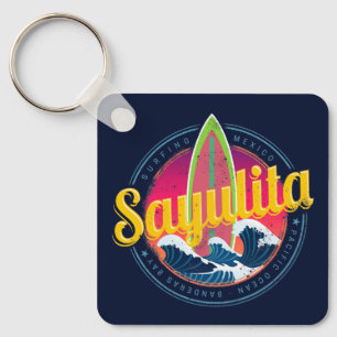 Sayulita Mexico Surfer Vintage Wave Sunset Bigwave Key Ring