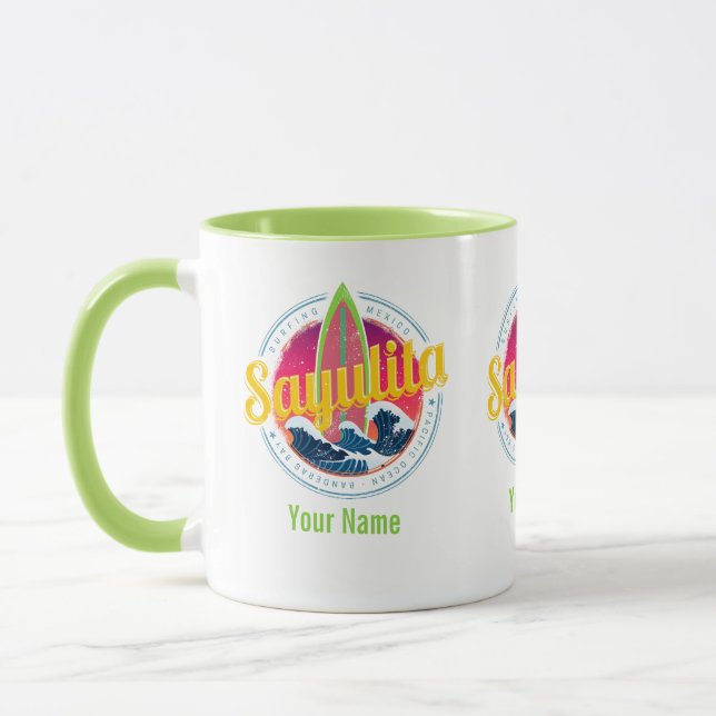 Sayulita Mexico Surfer Vintage Wave Sunset Bigwave Mug (Left)