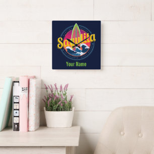Sayulita Mexico Surfer Vintage Wave Sunset Bigwave Square Wall Clock