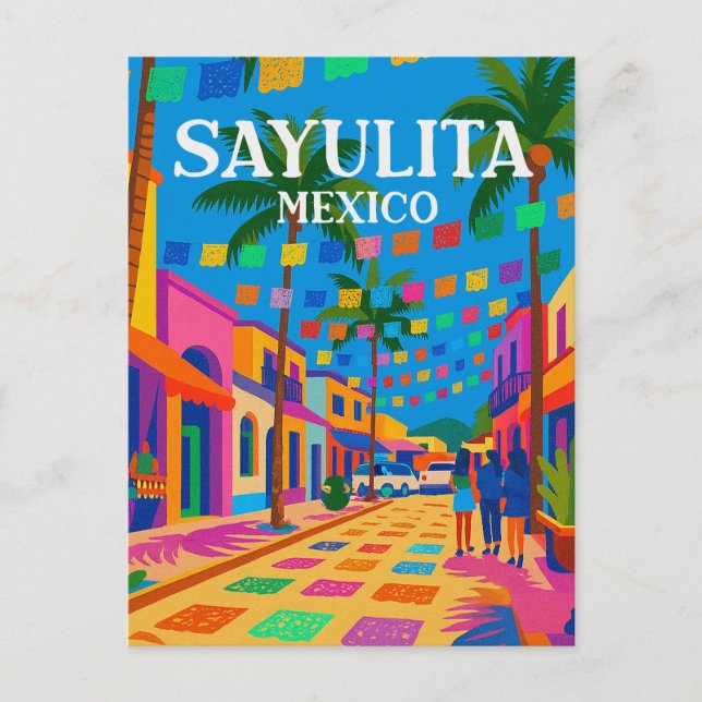 Sayulita Mexico Vintage Vibrant Street Postcard (Front)