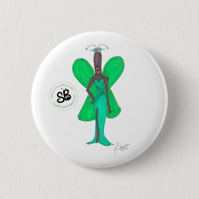 SBM Pseudo Celebrity Green Glam Fashion Button Pin (Front)