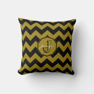 SC Chevron,Black-Gold Letter J Sq. Pillow