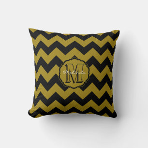 SC Chevron,Black-Gold Letter M Sq. Pillow