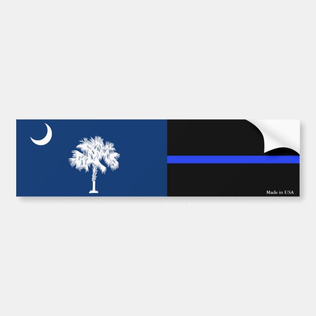 SC Flag & Police Thin Blue Line Bumper Sticker (Front)