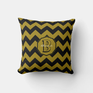 SC Monogram Chevron,Black-Gold B Square Pillow