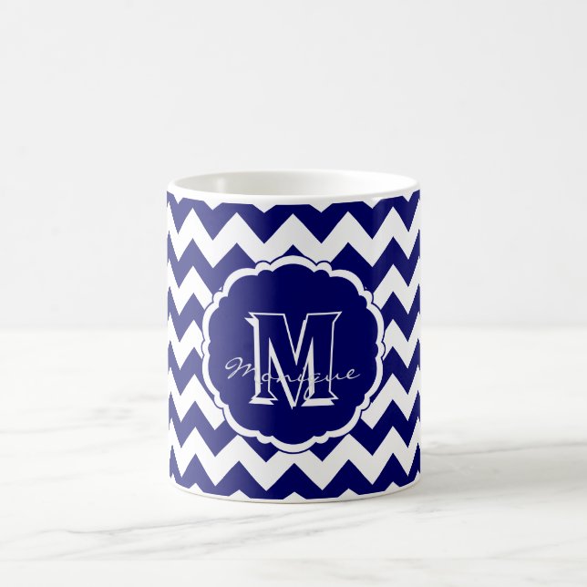 SC Monogram Chevron, Blue-White Dark-Coffee Mug (Center)