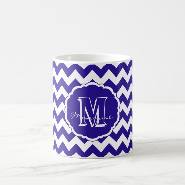 SC Monogram Chevron, Blue-White Lt-Coffee Mug (Center)