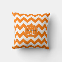SC Monogram Chevron, Orange-White Square Pillow
