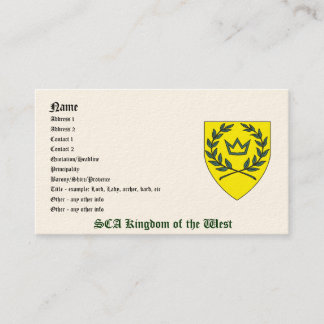 SCA Kingdom of the West Business Card