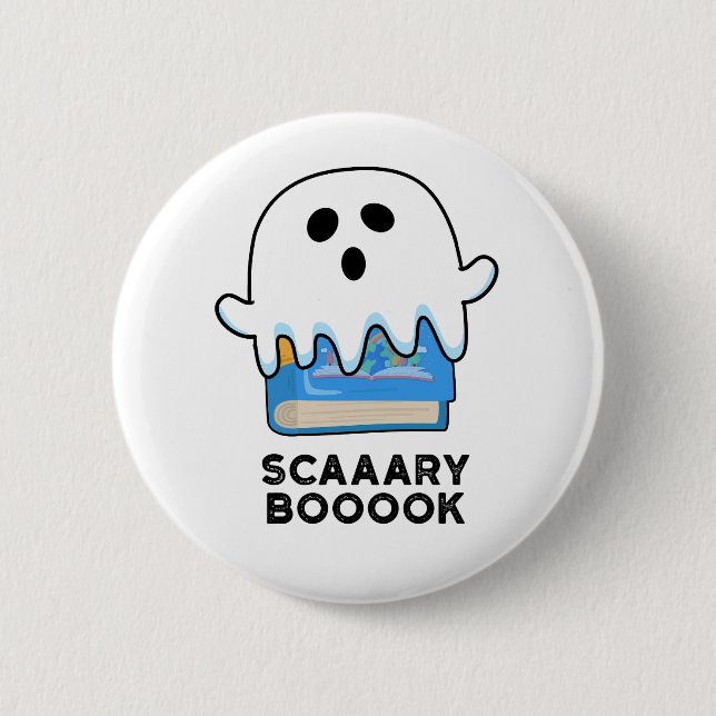 Scaaaary Booook Funny Ghost Book Pun  6 Cm Round Badge (Front)