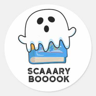 Scaaaary Booook Funny Ghost Book Pun  Classic Round Sticker