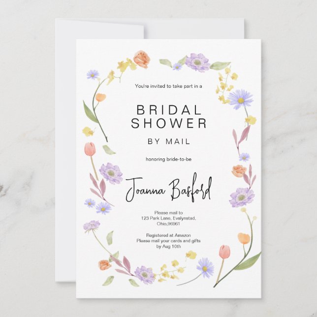 Scabiosa Wildflower Bridal Shower by mail Invitation (Front)