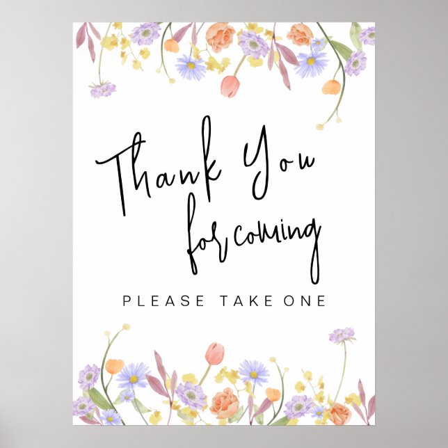 Scabiosa Wildflower Bridal Shower Thank You Poster (Front)