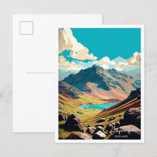 Scafell Pike England Travel Vintage illustration Postcard