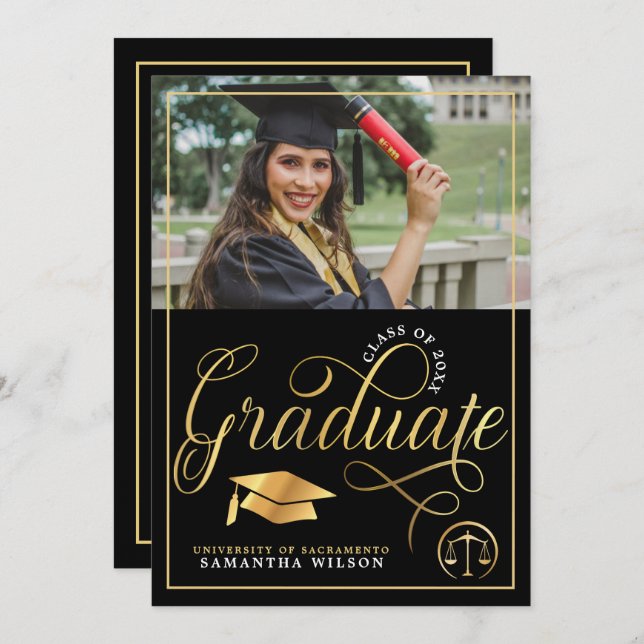 Scale Of Justice Law School Graduation Announcement (Front/Back)