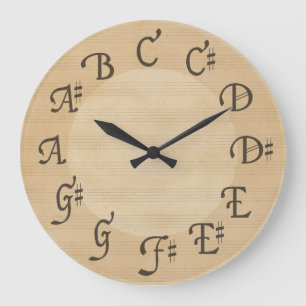 Scale of Music Notes with Sharps, Antique Look Large Clock