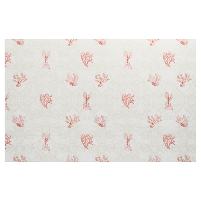 Scaleable Repeat Beach Ocean Red Coral Damask Wood Fabric (Fat Quarter)