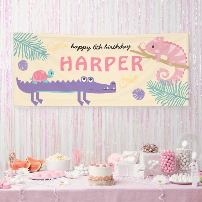 Scales and Tails Girl's Reptile Birthday  Banner (Party)