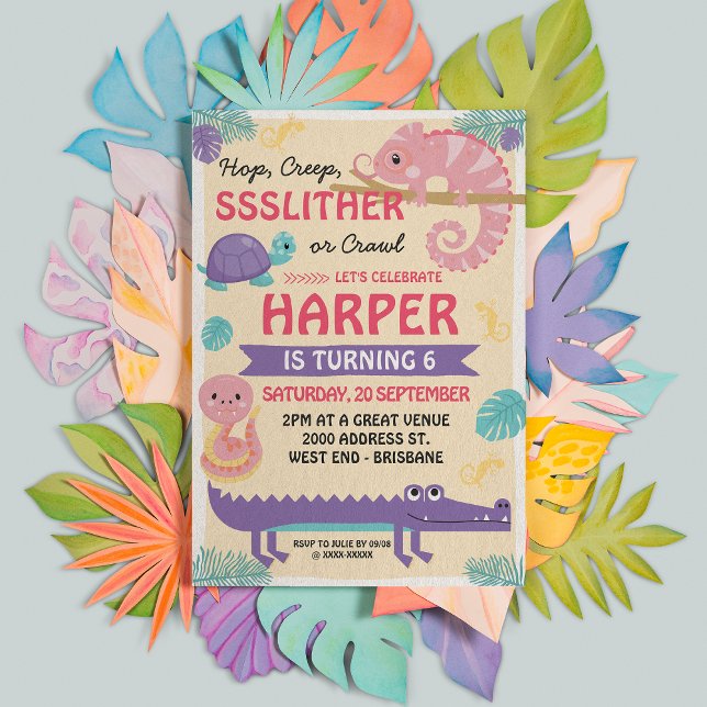 Scales and Tails Girl's Reptile Birthday  Invitation (Creator Uploaded)